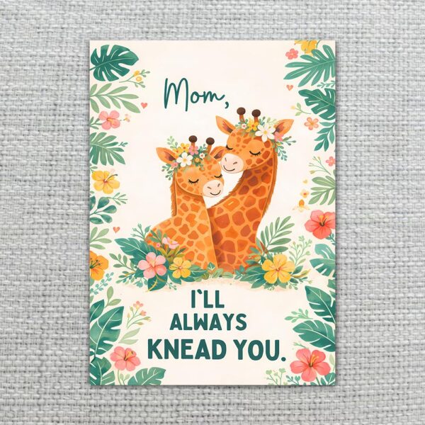 Mom I Will Always Knead You Giraffes Floral Printable 5X7 Greeting Template