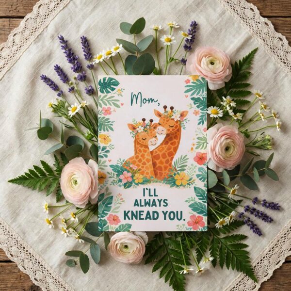 Mom I Will Always Knead You Giraffes Floral Printable 5X7 Greeting Template