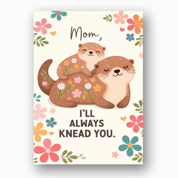 Mom I Will Always Knead You Otters Floral Ready To Print Digital Card