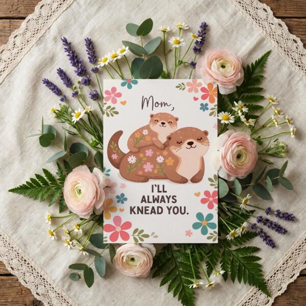 Mom I Will Always Knead You Otters Floral Ready To Print Digital Card