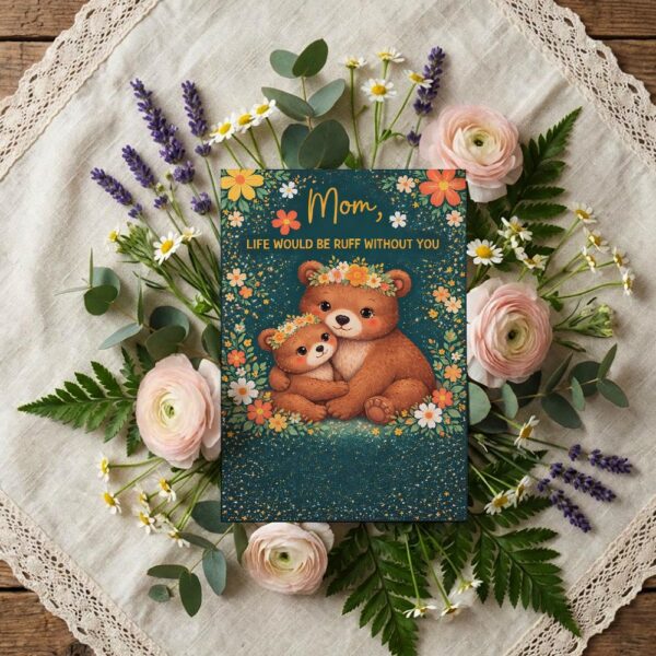 Mom Life Would Be Ruff Without You Bears Forest Flowers Downloadable Home Print Card