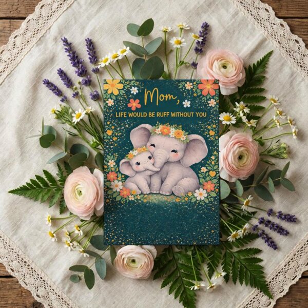Mom Life Would Be Ruff Without You Elephants Forest Flowers Instant Edit Digital Stationery