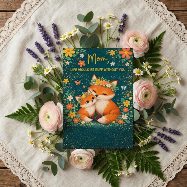 Mom Life Would Be Ruff Without You Foxes Forest Flowers Instant Download Greeting