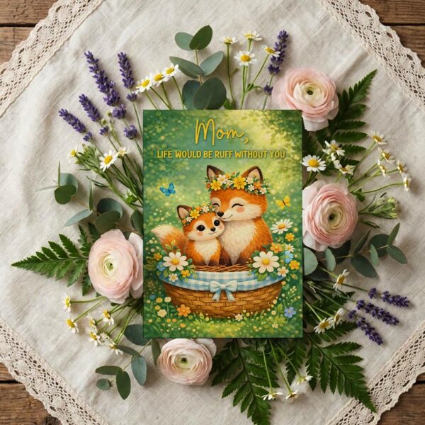 Mom Life Would Be Ruff Without You Foxes Forest Flowers Basket Personalizable Digital Print