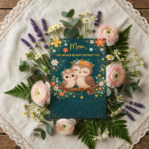 Mom Life Would Be Ruff Without You Owls Forest Flowers Customizable Digital Keepsake