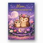 Mom Life Would Be Ruff Without You Owls Teacup Moon Purple Instant Access Greeting Card