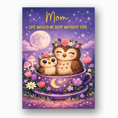 Mom Life Would Be Ruff Without You Owls Teacup Moon Purple Instant Access Greeting Card