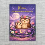 Mom Life Would Be Ruff Without You Owls Teacup Moon Purple Instant Access Greeting Card