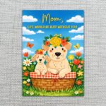 Mom Life Would Be Ruff Without You Puppies Basket Flowers Blue Sky Modern Digital Stationery Card