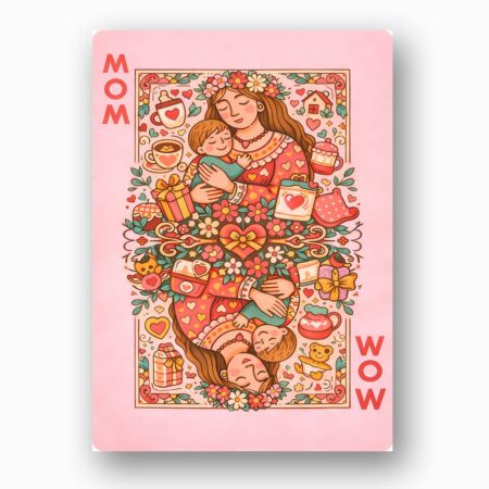 Mom Playing Card Queen Design Pink Ornate Illustration Instant Access Editable Stationery