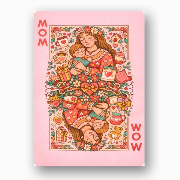 Mom Playing Card Queen Design Pink Ornate Illustration Instant Access Editable Stationery