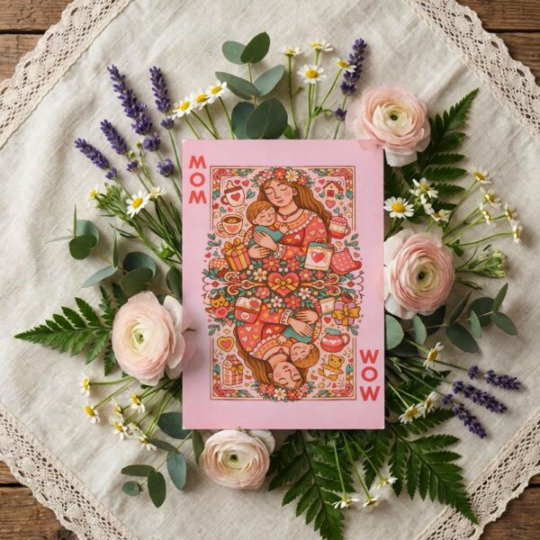 Mom Playing Card Queen Design Pink Ornate Illustration Instant Access Editable Stationery