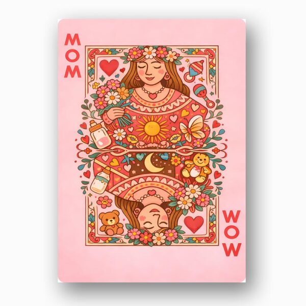 Mom Playing Card Queen Of Hearts Royal Pink Floral Illustration Editable High Quality Stationery