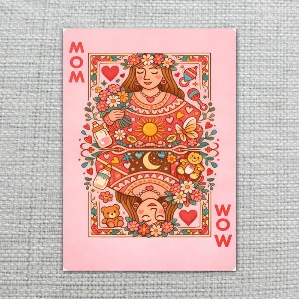 Mom Playing Card Queen Of Hearts Royal Pink Floral Illustration Editable High Quality Stationery