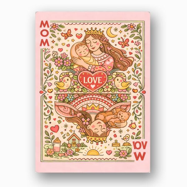 Mom Playing Card Queen Style Mother Baby Ornate Art Instant Access Greeting Card