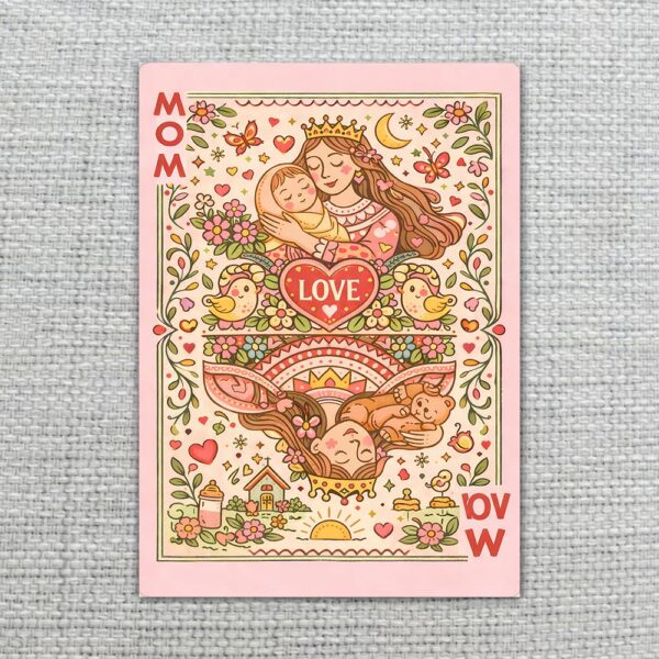 Mom Playing Card Queen Style Mother Baby Ornate Art Instant Access Greeting Card