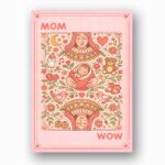 Mom Wow Playing Card Style Retro Pink Red Flower Illustration High Resolution Diy Card