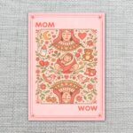 Mom Wow Playing Card Style Retro Pink Red Flower Illustration High Resolution Diy Card