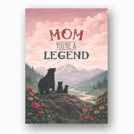 Mom You Are A Legend Bear Silhouette Mountain Landscape 5X7 Printable Digital Card