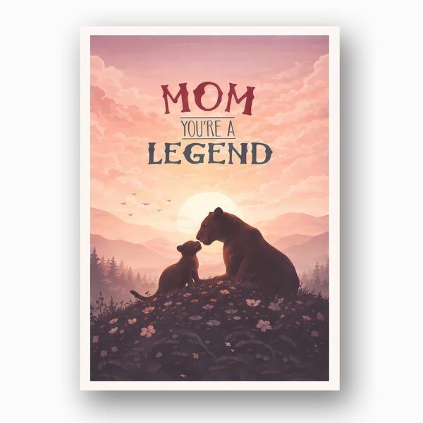 Mom You Are A Legend Lion Silhouette Sunset Landscape 5X7 Printable Digital Card