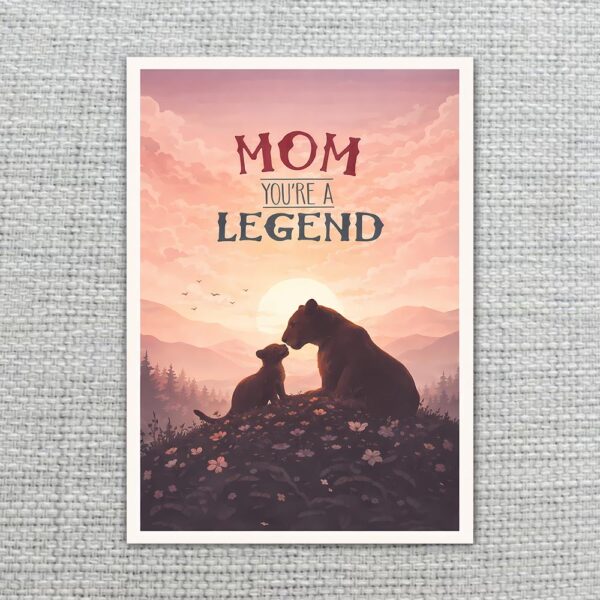 Mom You Are A Legend Lion Silhouette Sunset Landscape 5X7 Printable Digital Card