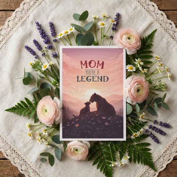 Mom You Are A Legend Lion Silhouette Sunset Landscape 5X7 Printable Digital Card
