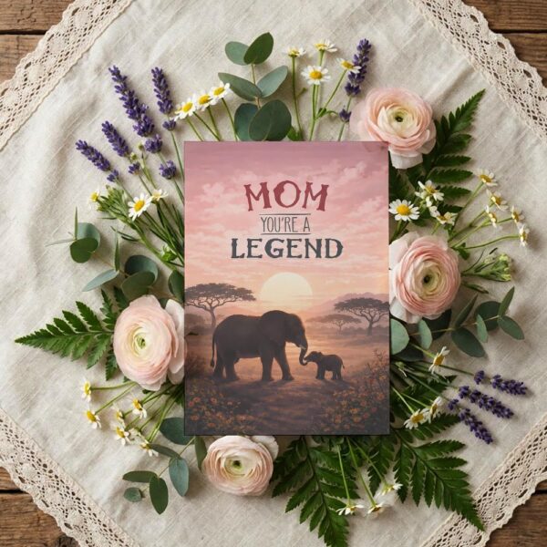 Mom You Are A Legend Elephant Silhouette Savannah Sunset Art Downloadable Artistic Card