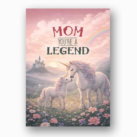 Mom You Are A Legend Unicorn Rainbow Meadow Fantasy Illustration Printable Keepsake Card