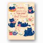 Mom You Are My Furever Best Friend Black Cats Yarn Design Botanical Watercolor Printable Card