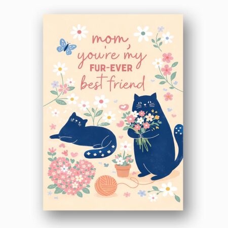 Mom You Are My Furever Best Friend Blue Cat Floral Diy Celebration Card Download