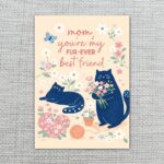 Mom You Are My Furever Best Friend Blue Cat Floral Diy Celebration Card Download