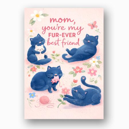 Mom You Are My Furever Best Friend Blue Cats Floral Pattern Personalized Digital Stationery