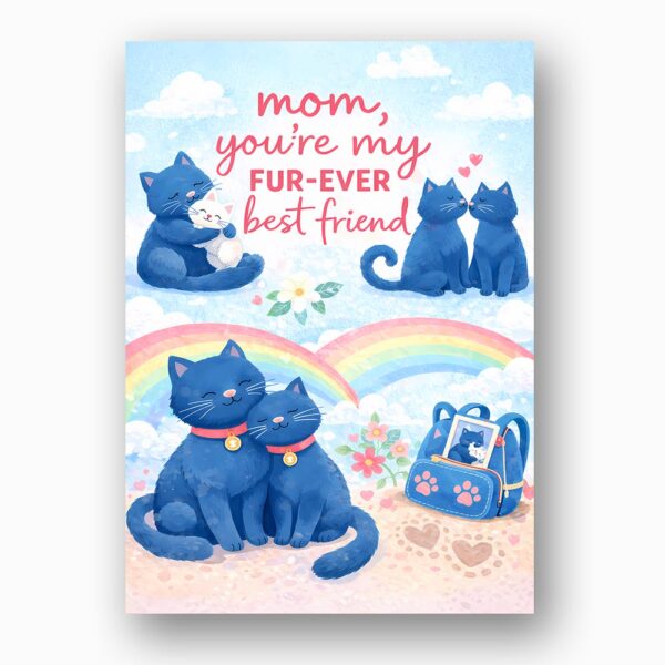 Mom You Are My Furever Best Friend Blue Cats Rainbow Sky Quick Download Greeting Card