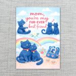 Mom You Are My Furever Best Friend Blue Cats Rainbow Sky Quick Download Greeting Card