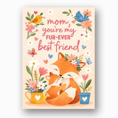Mom You Are My Furever Best Friend Fox Family Floral Bouquet Diy Watercolor Digital Card