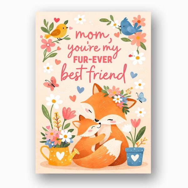 Mom You Are My Furever Best Friend Fox Family Floral Bouquet Diy Watercolor Digital Card