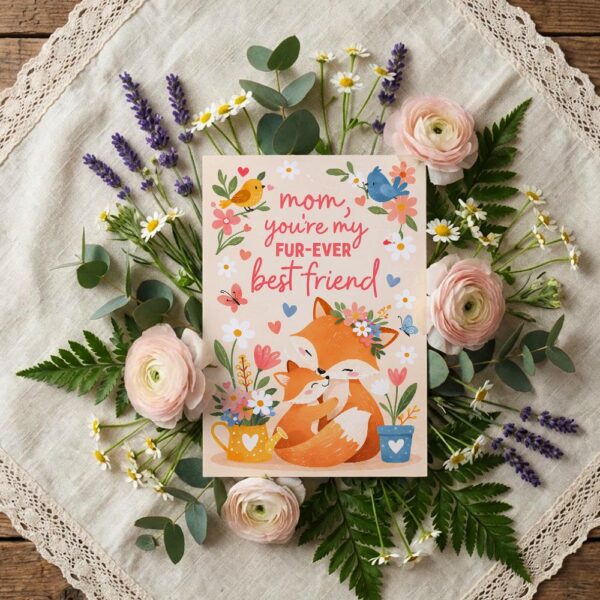 Mom You Are My Furever Best Friend Fox Family Floral Bouquet Diy Watercolor Digital Card