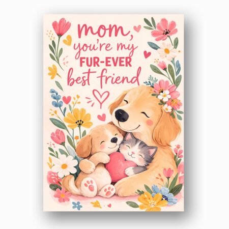Mom You Are My Furever Best Friend Golden Retriever Puppy Cat Home Print Floral Card