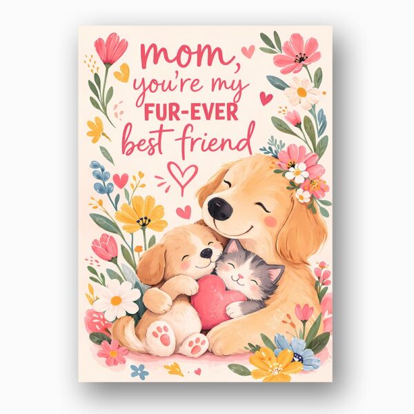 Mom You Are My Furever Best Friend Golden Retriever Puppy Cat Home Print Floral Card