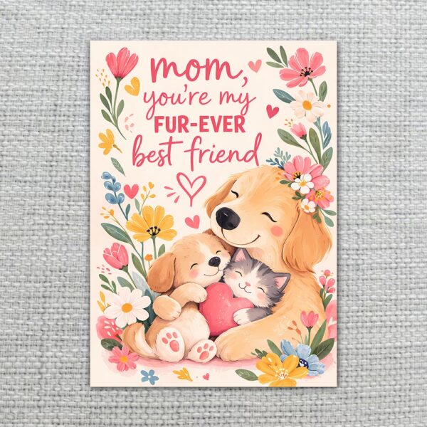 Mom You Are My Furever Best Friend Golden Retriever Puppy Cat Home Print Floral Card