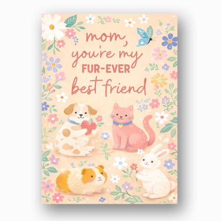 Mom You Are My Furever Best Friend Puppies Cat Bunny Floral Downloadable Home Print Card