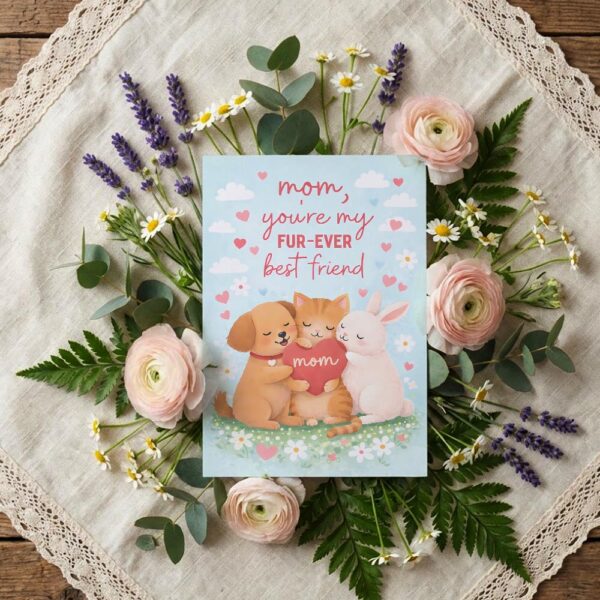 Mom You Are My Furever Best Friend Puppy Cat Rabbit Instant Delivery Digital Card