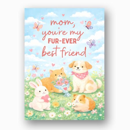 Mom You Are My Furever Best Friend Puppy Cat Rabbit Spring Instant Access Greeting Card