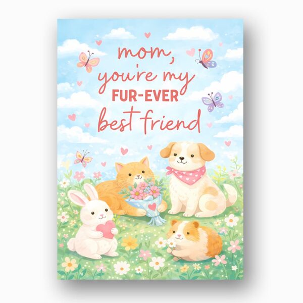 Mom You Are My Furever Best Friend Puppy Cat Rabbit Spring Instant Access Greeting Card