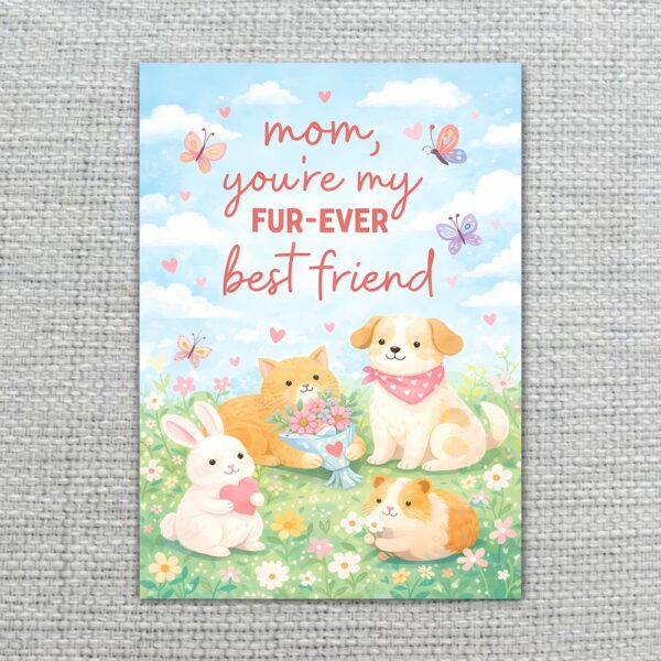Mom You Are My Furever Best Friend Puppy Cat Rabbit Spring Instant Access Greeting Card