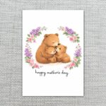 Mothers Day Bear Mom And Cubs Floral Wreath Editable Digital Greeting Template
