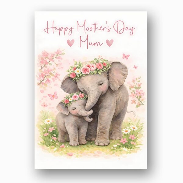 Mothers Day Elephant And Calf Cute Pink Floral Animal Illustration Editable Pdf Greeting Download