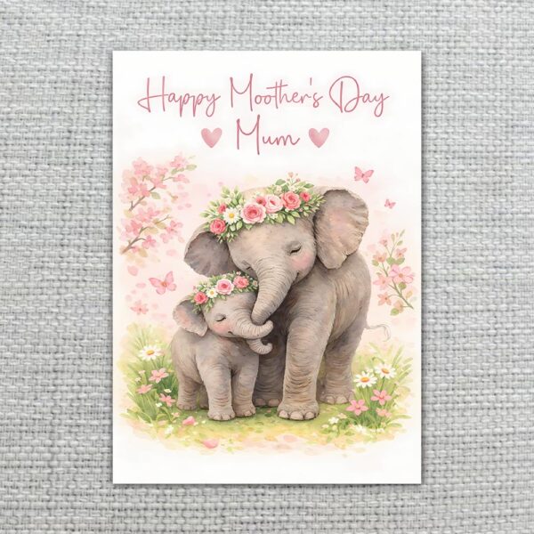 Mothers Day Elephant And Calf Cute Pink Floral Animal Illustration Editable Pdf Greeting Download
