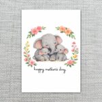 Mothers Day Elephant Family Floral Wreath Art Downloadable Artistic Card