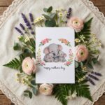 Mothers Day Elephant Family Floral Wreath Art Downloadable Artistic Card